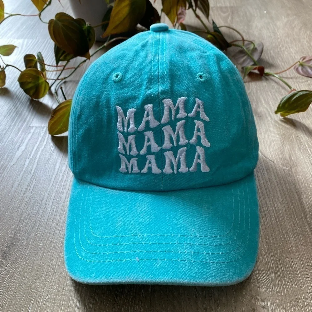 MAMA Embroidered Baseball Cap Vintage Adjustable Lake Blue Casual
